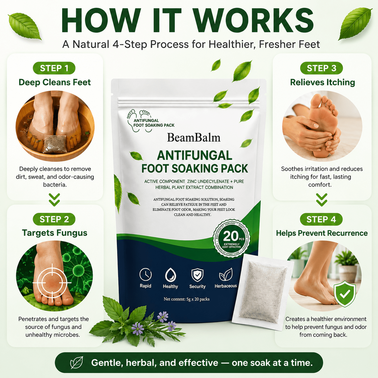 BeamBalm® Antifungal Foot Soak Pack | Triple Action Foot Soak | 20 Herbal Packs
