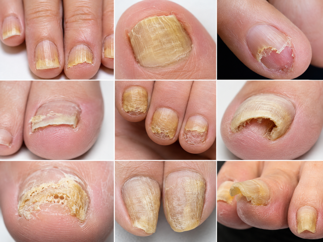 Yellow, thickened, damaged nails caused by fungal infection
