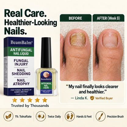 BeamBalm® Antifungal Nail Liquid – 1% Tolnaftate Targeted Nail Care – Precision Brush for Hands & Feet, 11 ml