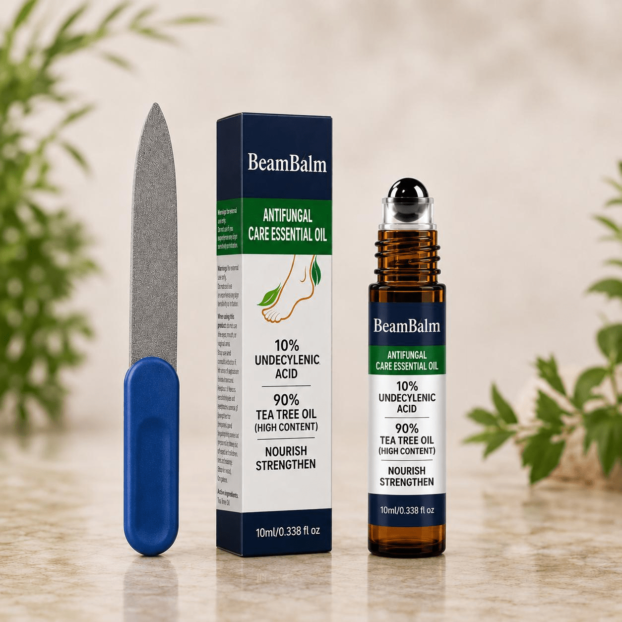 Sérum Roller Antifúngico Premium (10ml) | 10% Ácido Undecilénico, 90% Aceite de Árbol de Té de Alta Concentración | Sérum para el Cuidado de las Uñas con Problemas Fúngicos | Apto para Hombres y Mujeres.