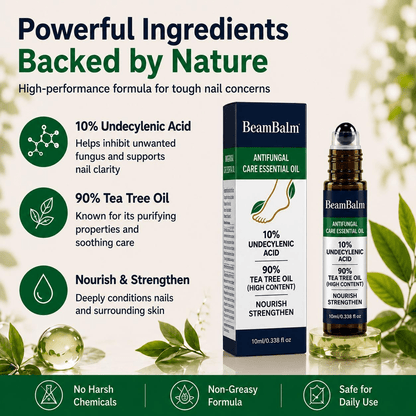 Sérum Roller Antifúngico Premium (10ml) | 10% Ácido Undecilénico, 90% Aceite de Árbol de Té de Alta Concentración | Sérum para el Cuidado de las Uñas con Problemas Fúngicos | Apto para Hombres y Mujeres.