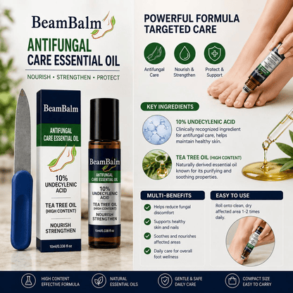 Sérum Roller Antifúngico Premium (10ml) | 10% Ácido Undecilénico, 90% Aceite de Árbol de Té de Alta Concentración | Sérum para el Cuidado de las Uñas con Problemas Fúngicos | Apto para Hombres y Mujeres.