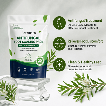 El paquete de remojo de pies antifúngico BeamBalm con undecilenato de zinc al 5 % ayuda a tratar las infecciones por hongos, aliviar la picazón y la irritación, eliminar el mal olor de los pies y contribuir a mantenerlos limpios y saludables.