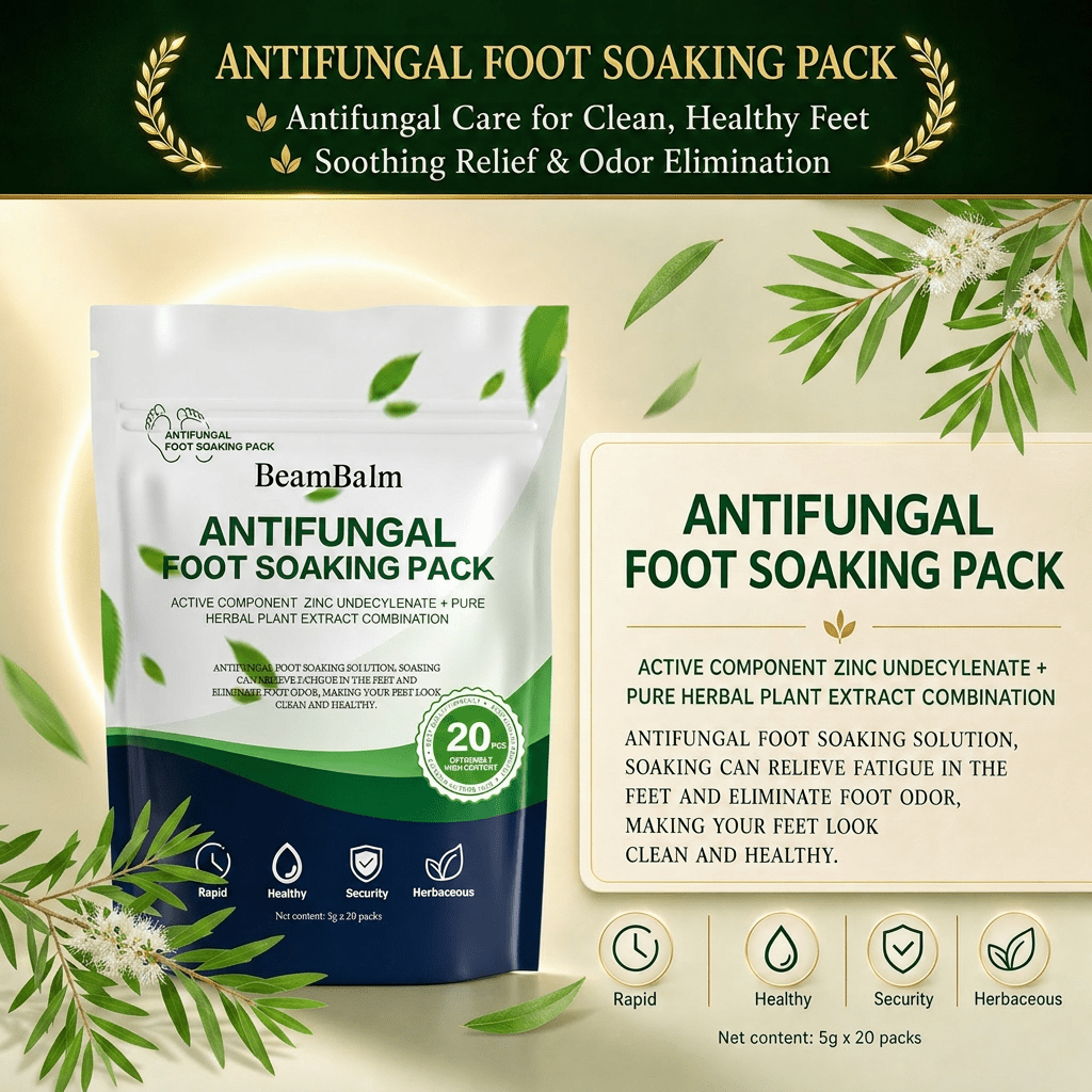 Paquete de remojo de pies antifúngico BeamBalm con 20 sobres de hierbas para remojar los pies, mantenerlos saludables y limpios, y aliviar el mal olor