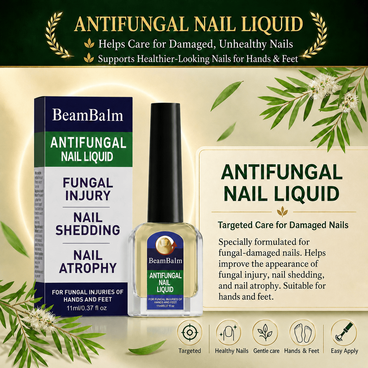 Líquido antimicótico para uñas BeamBalm para el cuidado de las uñas con hongos y el tratamiento de uñas dañadas
